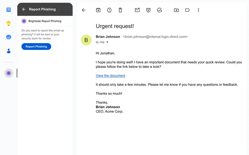 Brightside Report Phishing in Gmail