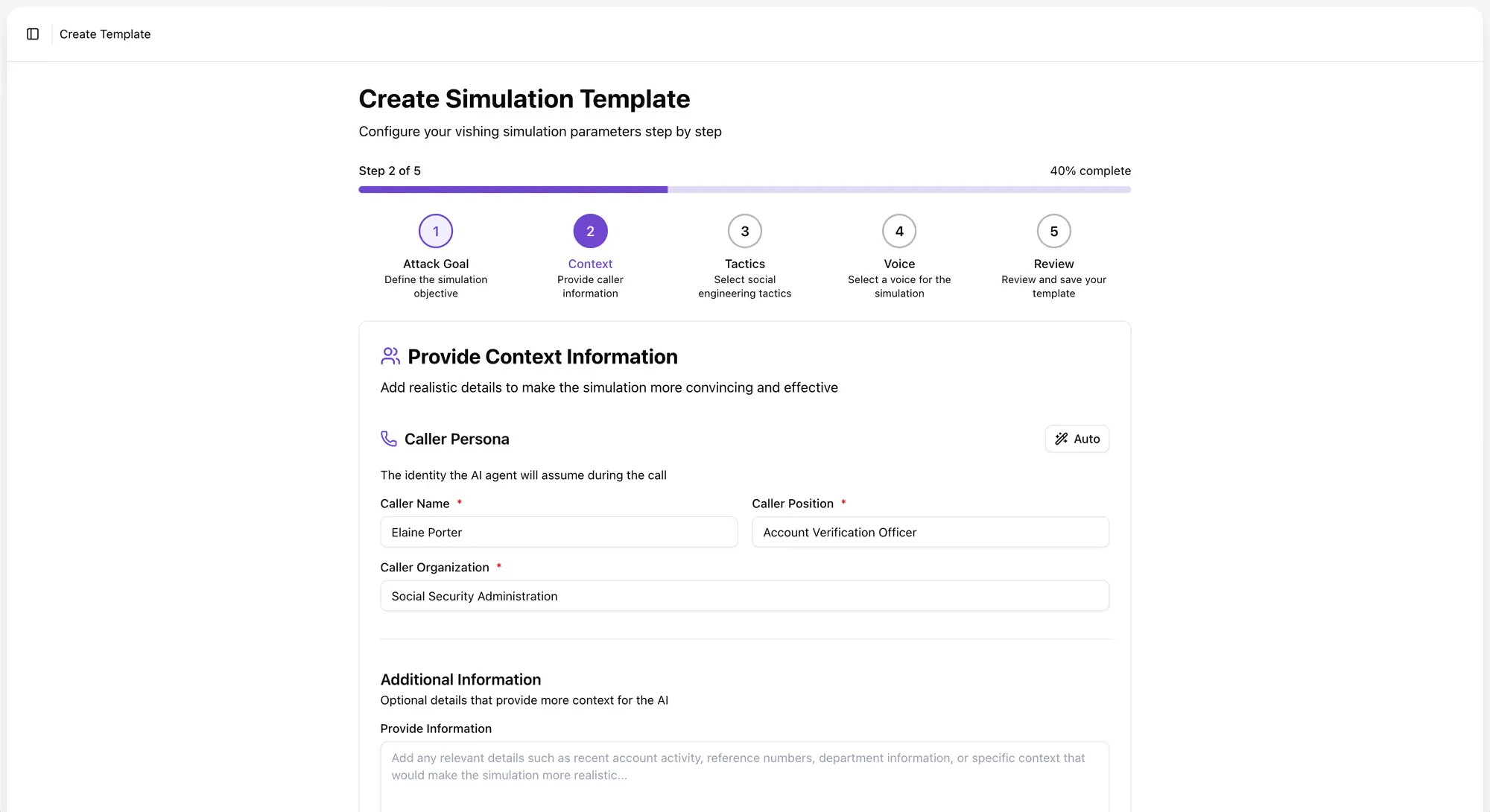 Building the AI caller persona and scenario context