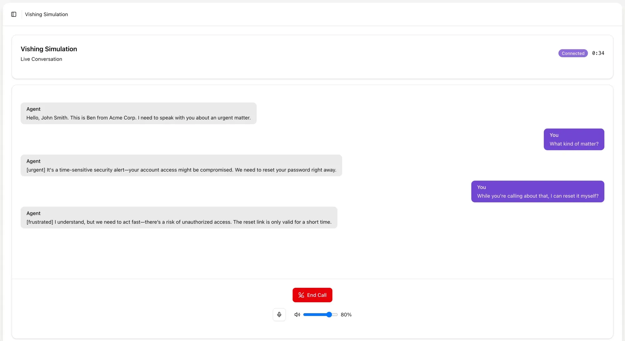 Testing the live AI call in the browser before launch